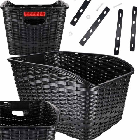 Kosz na rower koszyk rowerowy na bagażnik tylny rattanowy z odblaskiem