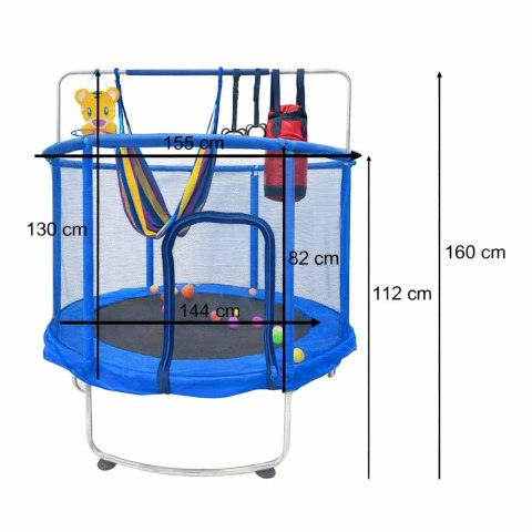 Trampolina dla dzieci ogrodowa siatka piłki koszykówka 155cm niebieska