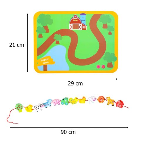 Klocki drewniane do nawlekania tablica plansza farma zwierzęta