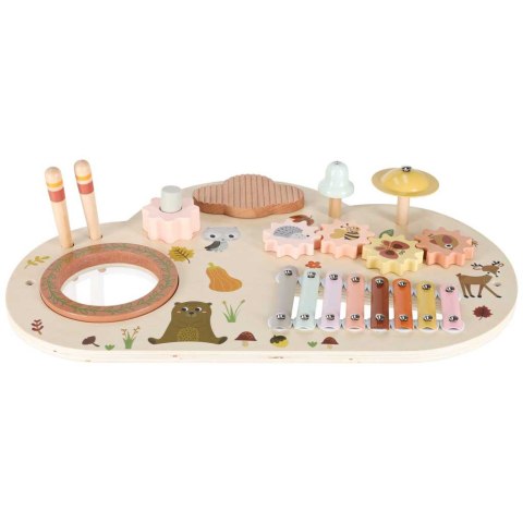 Stolik edukacyjny drewniany tablica muzyczna cymbałki talerze