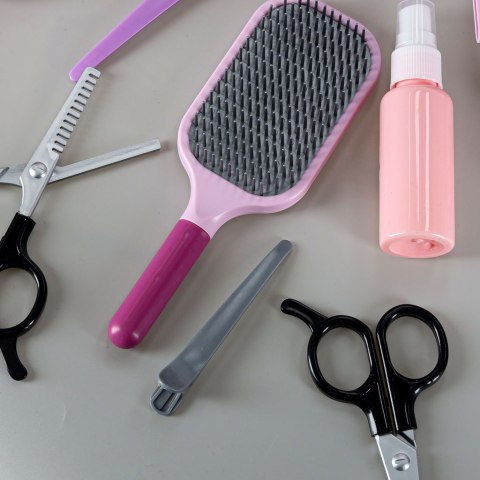 Zestaw fryzjerski dla dzieci suszarka prostownica światło dźwięk 15 elementów