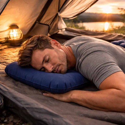 Poduszka dmuchana turystyczna welurowa BESTWAY 67121 granatowa