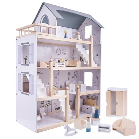 Domek dla lalek drewniane mebelki 80cm biały szary