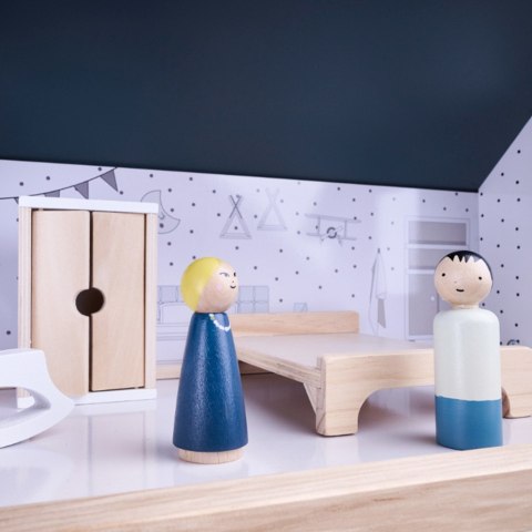 Domek dla lalek drewniane mebelki 80cm biały szary