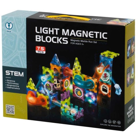 Klocki magnetyczne marble tor kulkowy świecący 75 elementów