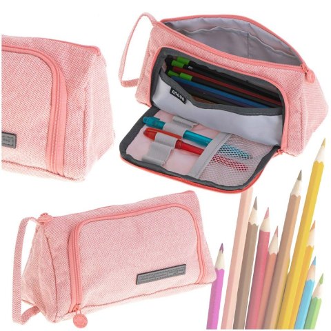 Piórnik szkolny dwukomorowy saszetka kosmetyczka rozkładany 3w1 różowy