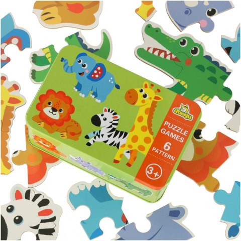 Puzzle dla dzieci układanka w puszce zwierzątka safari 25 puzzli 6 obrazków