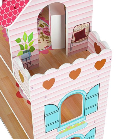 Domek dla lalek drewniany MDF mebelki 70cm różowy LED