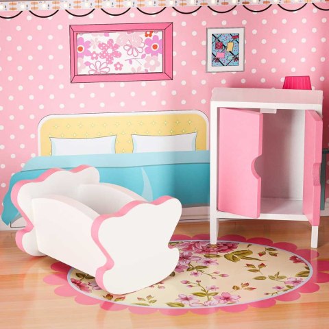 Domek dla lalek drewniany MDF mebelki 70cm różowy LED