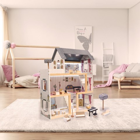 Domek dla lalek drewniany MDF mebelki 78cm czarny LED