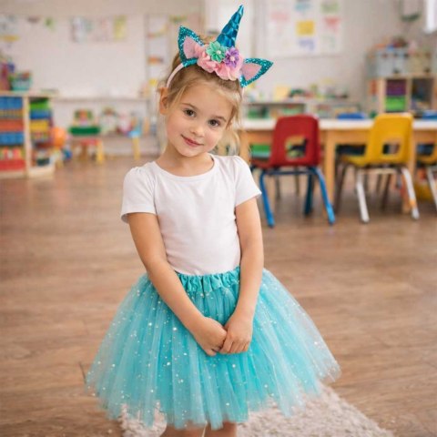 Kostium strój karnawałowy przebranie Jednorożec opaska+ spódniczka niebieski 3-6lat