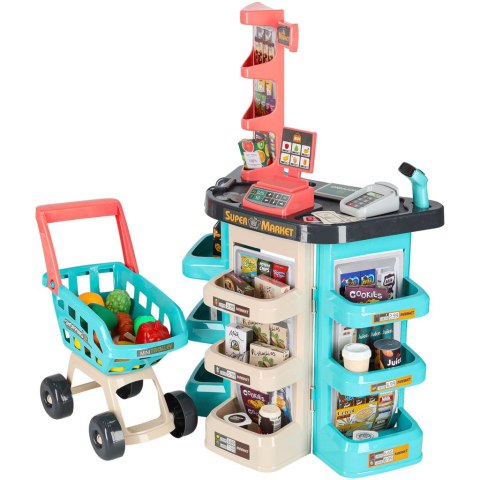 Sklep dla dzieci supermarket stragan wózek na zakupy akcesoria miętowy