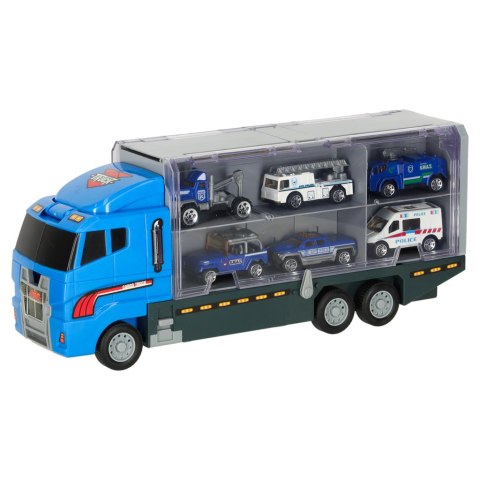 Transporter ciężarówka TIR wyrzutnia + metalowe auta policja