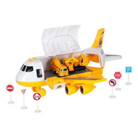 Samolot interaktywny rozkładany parking pojazdy budowlane 3 auta dźwięk światła