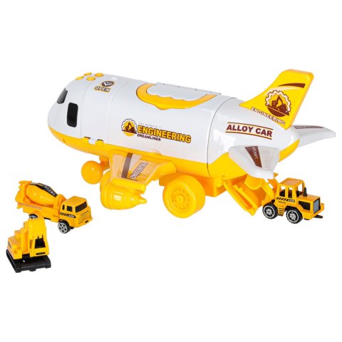 Samolot interaktywny rozkładany parking pojazdy budowlane 3 auta dźwięk światła