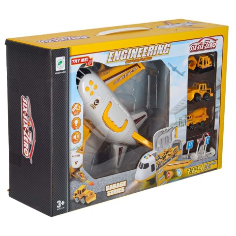 Samolot interaktywny rozkładany parking pojazdy budowlane 3 auta dźwięk światła