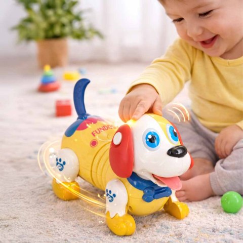 Pies piesek interaktywny z kością robot reaguje na dotyk