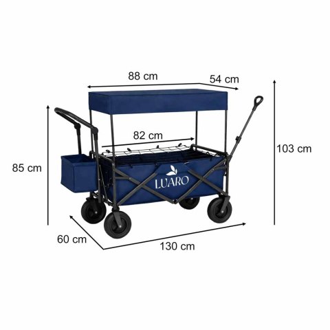 Wózek transportowy LUARO plażowy składany z daszkiem i siatką 120l granatowy