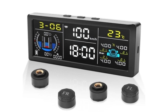 Monitor ciśnienia w oponach TPMS - Zasilanie solarne - 4 czujniki -