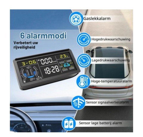 Monitor ciśnienia w oponach TPMS - Zasilanie solarne - 4 czujniki -