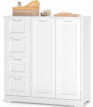SZAFKA WOLNOSTOJĄCA 81X30X83CM 4 SZUFLADY 2 DRZWI REGULOWANA PÓŁKA BIAŁA
