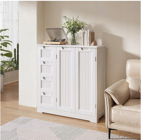 SZAFKA WOLNOSTOJĄCA 81X30X83CM 4 SZUFLADY 2 DRZWI REGULOWANA PÓŁKA BIAŁA