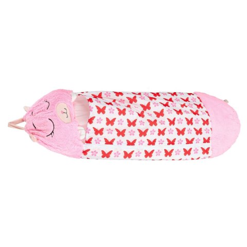 Śpiwór do spania dla dzieci turystyczny poduszka 2w1 125x50cm różowy