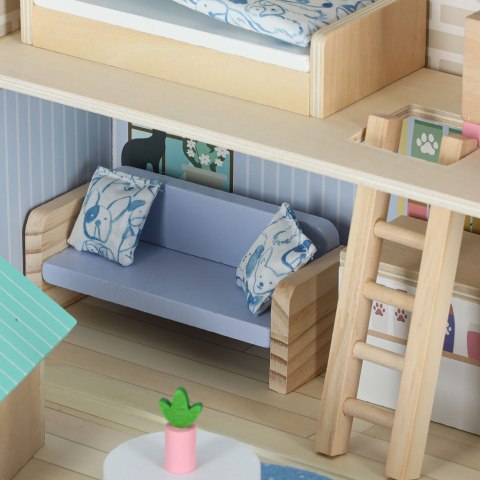 Domek w walizce hotel spa dla zwierząt drewniane mebelki figurki