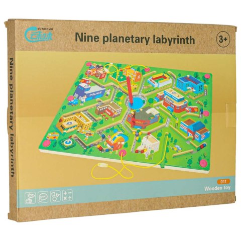 Gra labirynt magnetyczna planszowa drewniana do podróży duże miasto 2 graczy