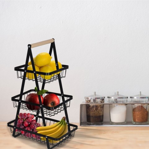 Kosz na owoce i warzywa piętrowy patera trzypoziomowa metal drewno