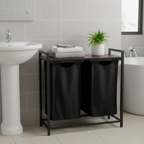 Kosz na pranie bieliznę 2 komory z półką blatem pojemnik loft 80l