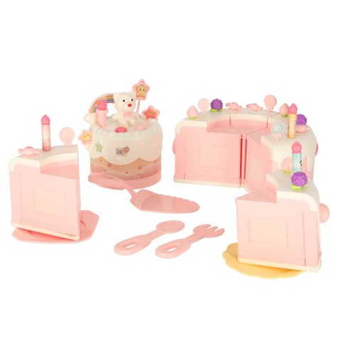 Tort urodzinowy piętrowy do krojenia na rzepy muzyka światła kuchnia 16 elementów różowy