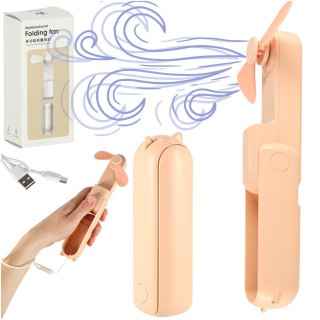 Wiatrak biurkowy wentylator mini ręczny składany wiatraczek przenośny USB różowy