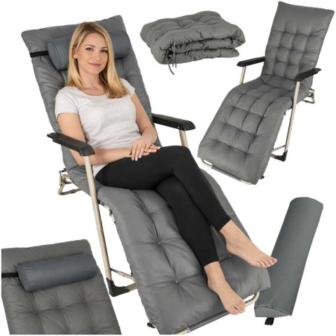 Leżak ogrodowy LUARO fotel składany turystyczny z poduszką szary