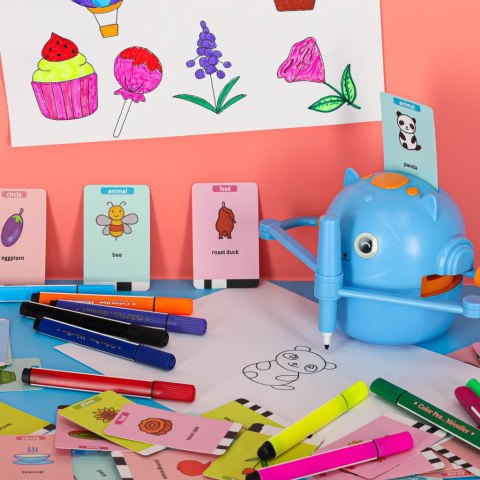 Zabawka interaktywna robot nauka rysowania fiszki kolorowe mazaki niebieski