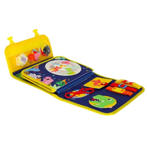 Tablica manipulacyjna sensoryczna montessori walizka plecak niebieski