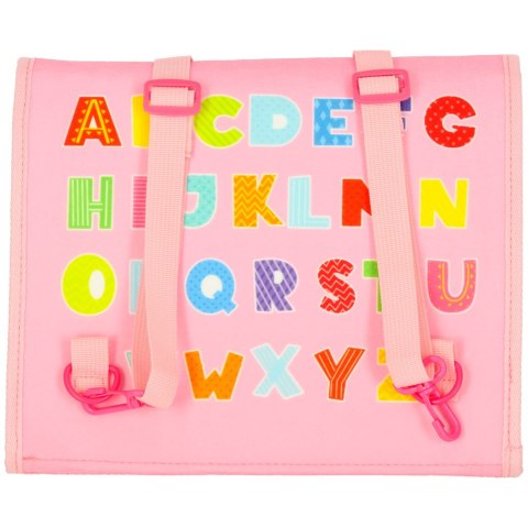 Tablica manipulacyjna sensoryczna montessori walizka plecak różowy