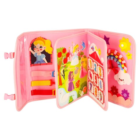 Tablica manipulacyjna sensoryczna montessori walizka plecak różowy