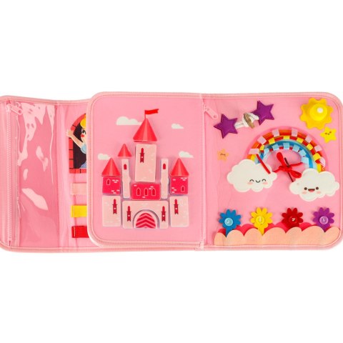 Tablica manipulacyjna sensoryczna montessori walizka plecak różowy