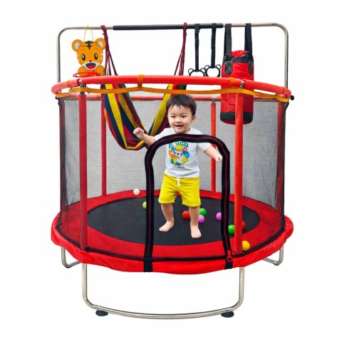 Trampolina dla dzieci ogrodowa siatka piłki koszykówka 155cm czerwona