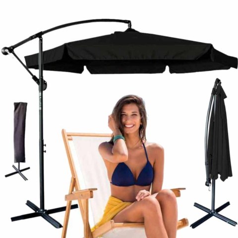 Parasol ogrodowy LUARO duży składany z wysięgnikiem 290cm czarny