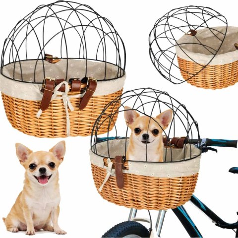 Koszyk wiklinowy na rower z kratką metalową transporter dla kota psa