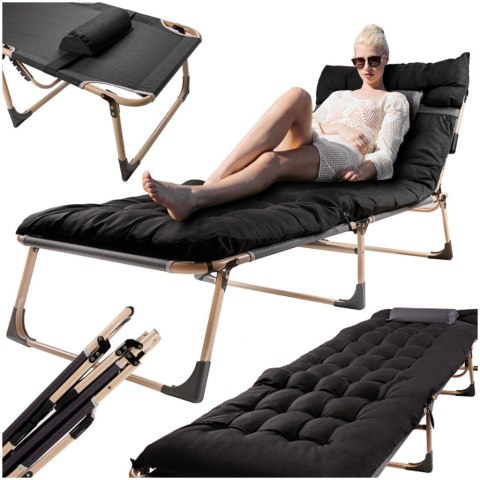 Łóżko polowe LUARO turystyczne składane leżak biznesowy 193 cm czarny