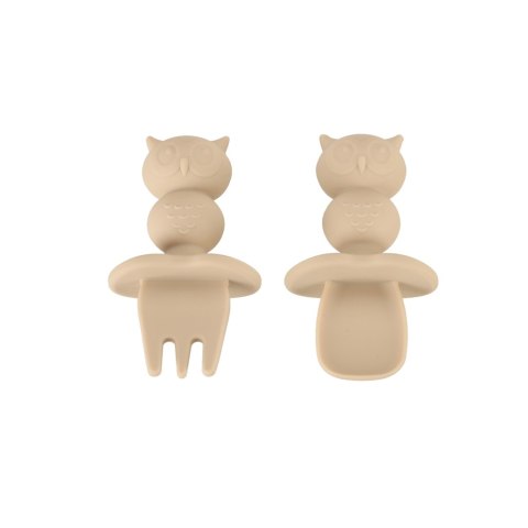 Naczynia silikonowe dla dzieci sowa zestaw 8 elementów beżowe