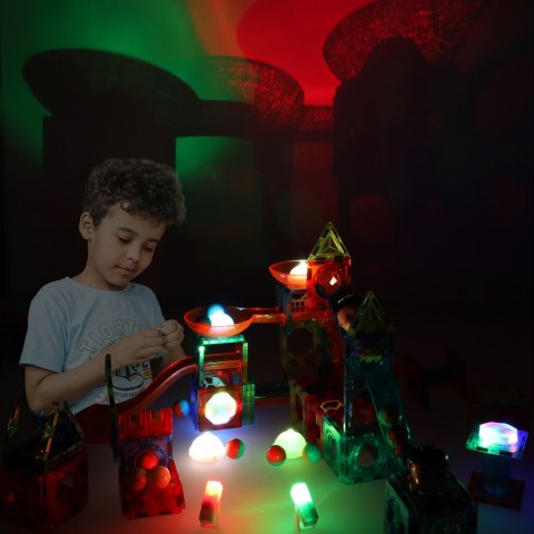 Klocki magnetyczne marble tor kulkowy świecący 202 elementy