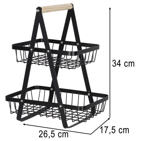 Kosz miska na owoce dwupoziomowy piętrowy metal drewno