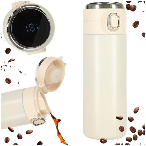 Kubek bidon termiczny z ustnikiem termos LED 350ml beżowy