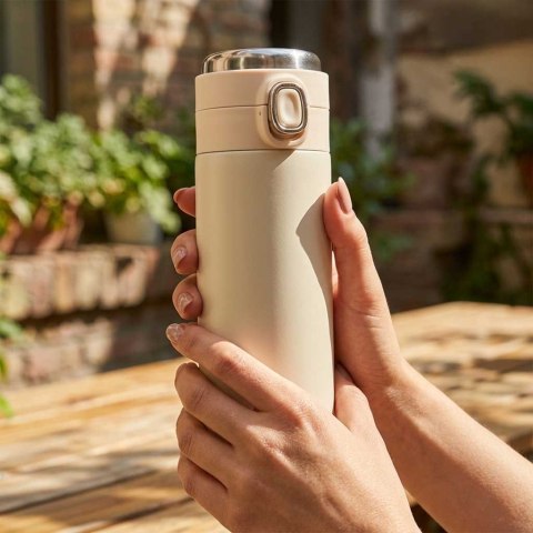 Kubek bidon termiczny z ustnikiem termos LED 350ml beżowy